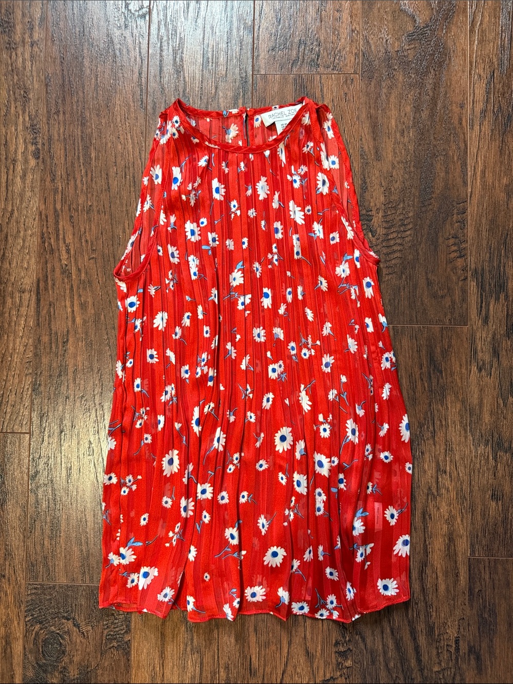 Rachel Zoe Red Floral Pleated Blouse with Blue and White Accents